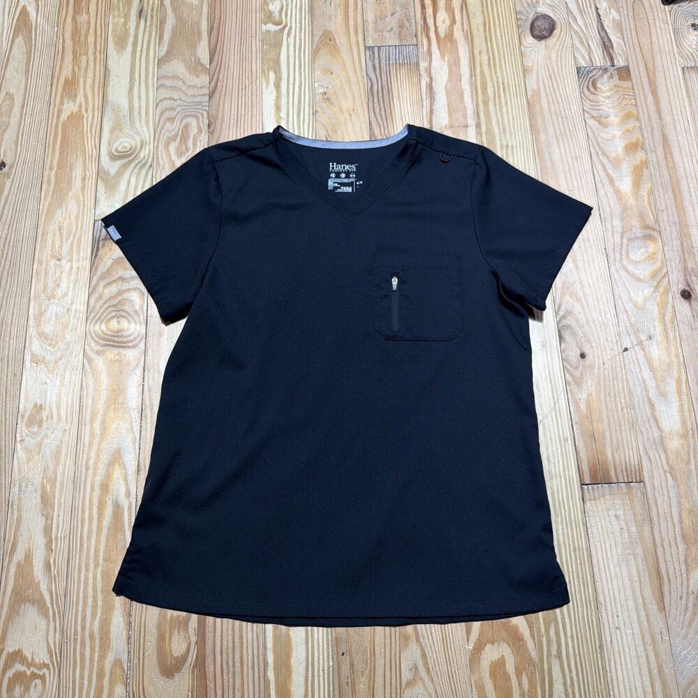 Hanes Comfort Fit Scrubs Women's Scrub Top M Black Zip Pocket New Without Tags